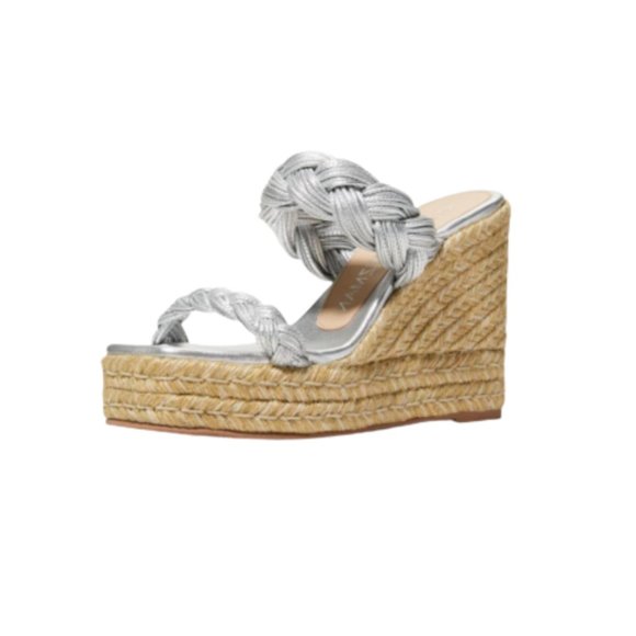 NWOB Stuart Weitzman Braida Espadrille Wedge Sandals Womens 11 Metallic Silver - Picture 2 of 15